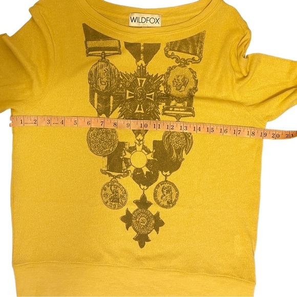 Wildfox Tea Time Medal Print Yellow Knit Pullover Sweater Jumper - Picture 3 of 7